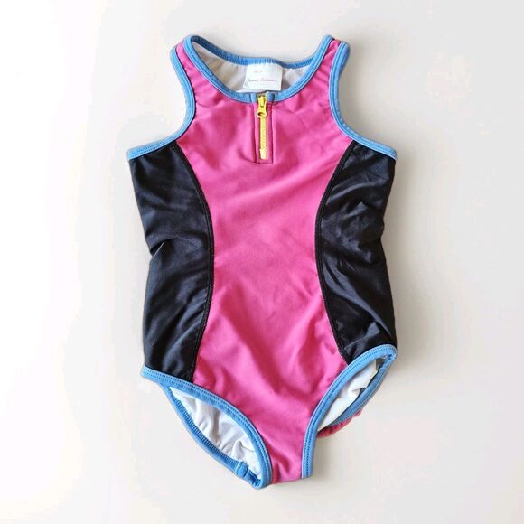 Hanna Andersson Girls 4 Swimsuit One Piece Modest Colorblock Pool Beach - Picture 1 of 3